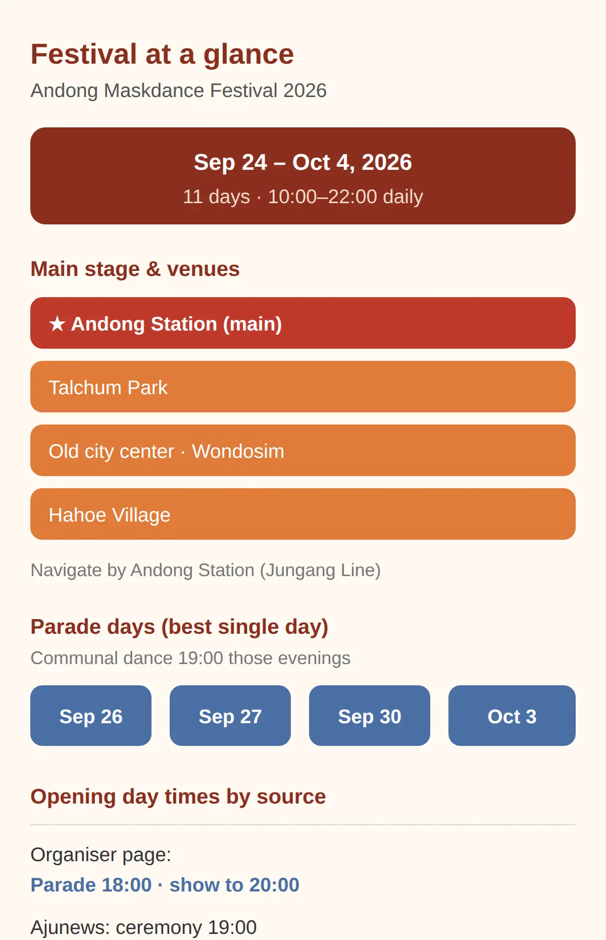 When and where is the Andong Maskdance Festival 2026?