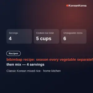 bibimbap recipe: season every vegetable separately, then mix — 4 servings