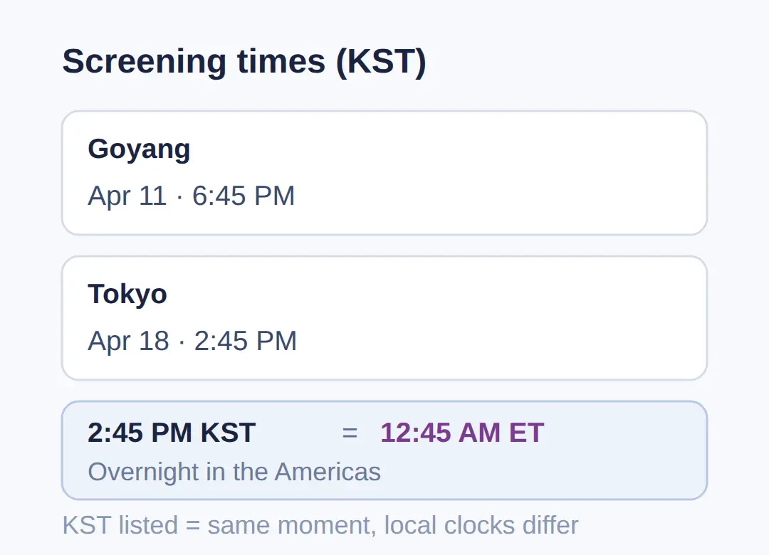 Finding a showtime in your time zone