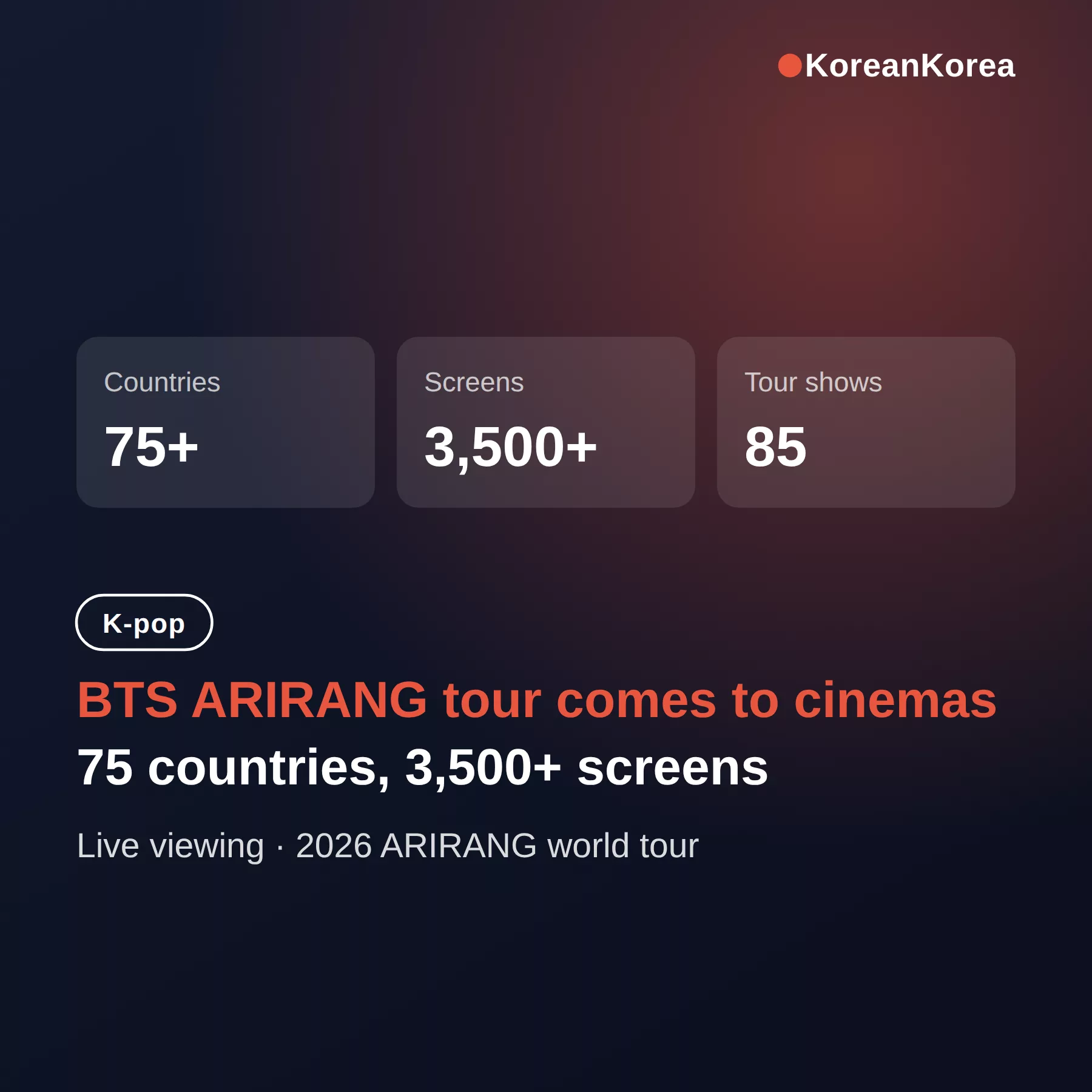 BTS ARIRANG cinema screening: tour dates, 75 countries and how to find your showtime