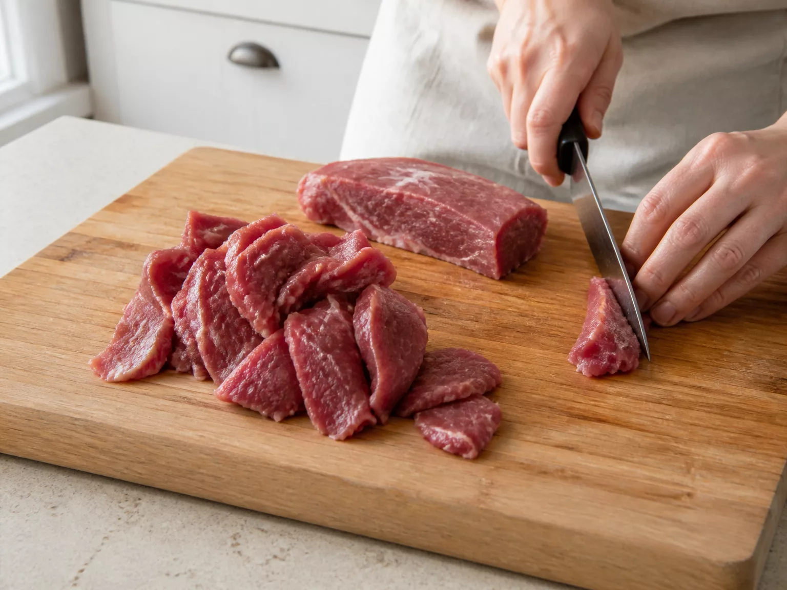 Step 2: Slice it 2-3mm thick, cutting against the grain.