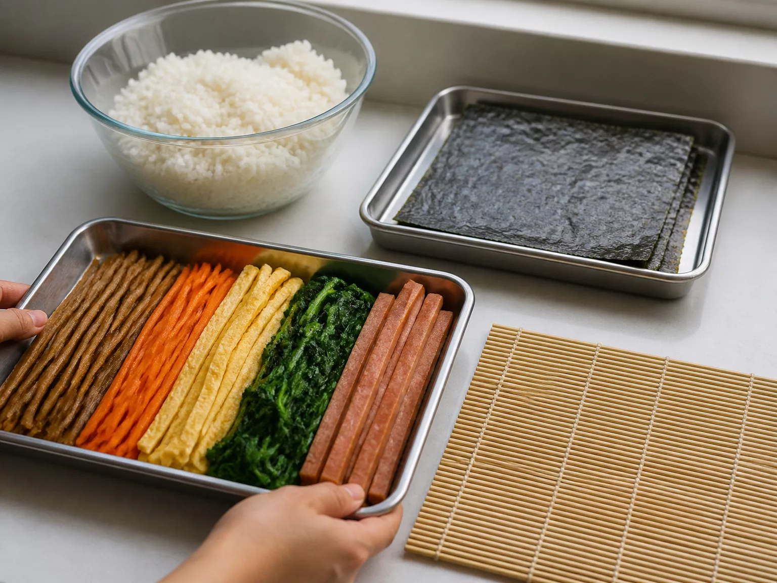 Step 1: Cool the rice and fillings completely before rolling
