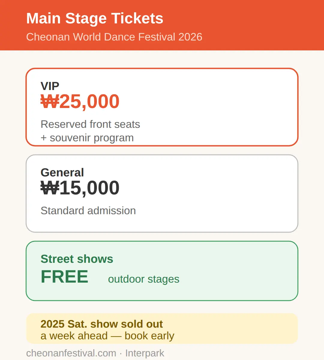 Cheonan World Dance Festival tickets and prices