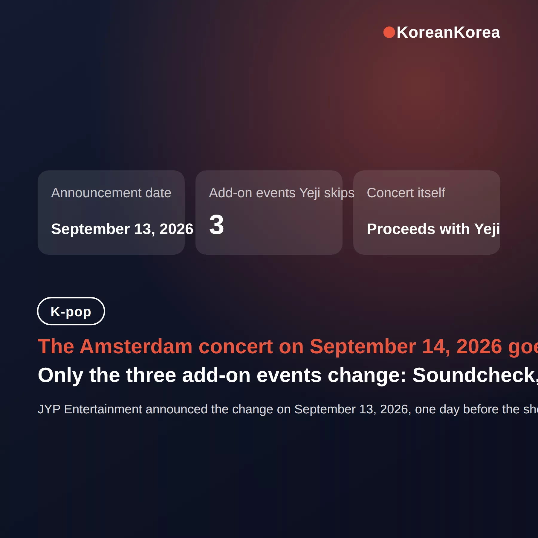 ITZY Yeji Amsterdam soundcheck Hi-Bye send-off: concert on, but Yeji skips the add-ons