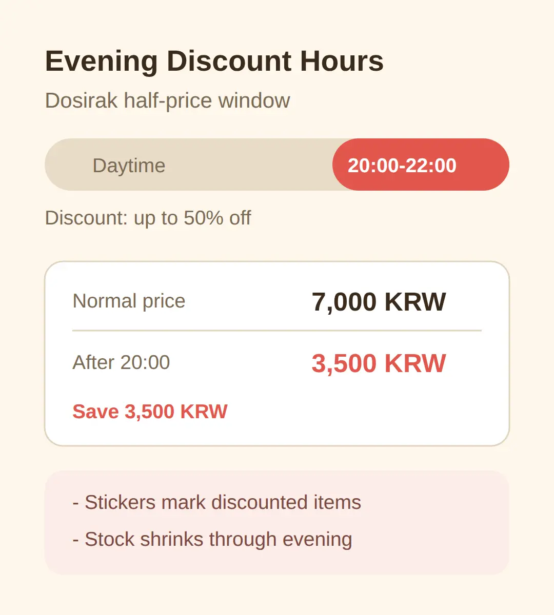Evening discount hours: when dosirak gets 50% off