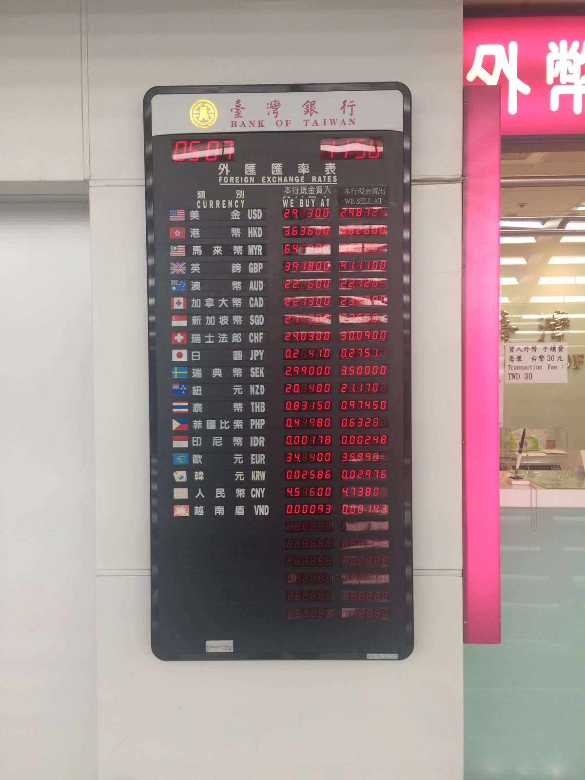 The exchange rate board in Taoyuan Airport (41046444795) — Is 207 a good rate to exchange at, or should I wait?