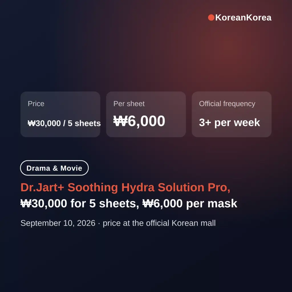 Dr.Jart+ Soothing Hydra Solution Pro mask, 5 sheets for ₩30,000 — what a weekly reset costs