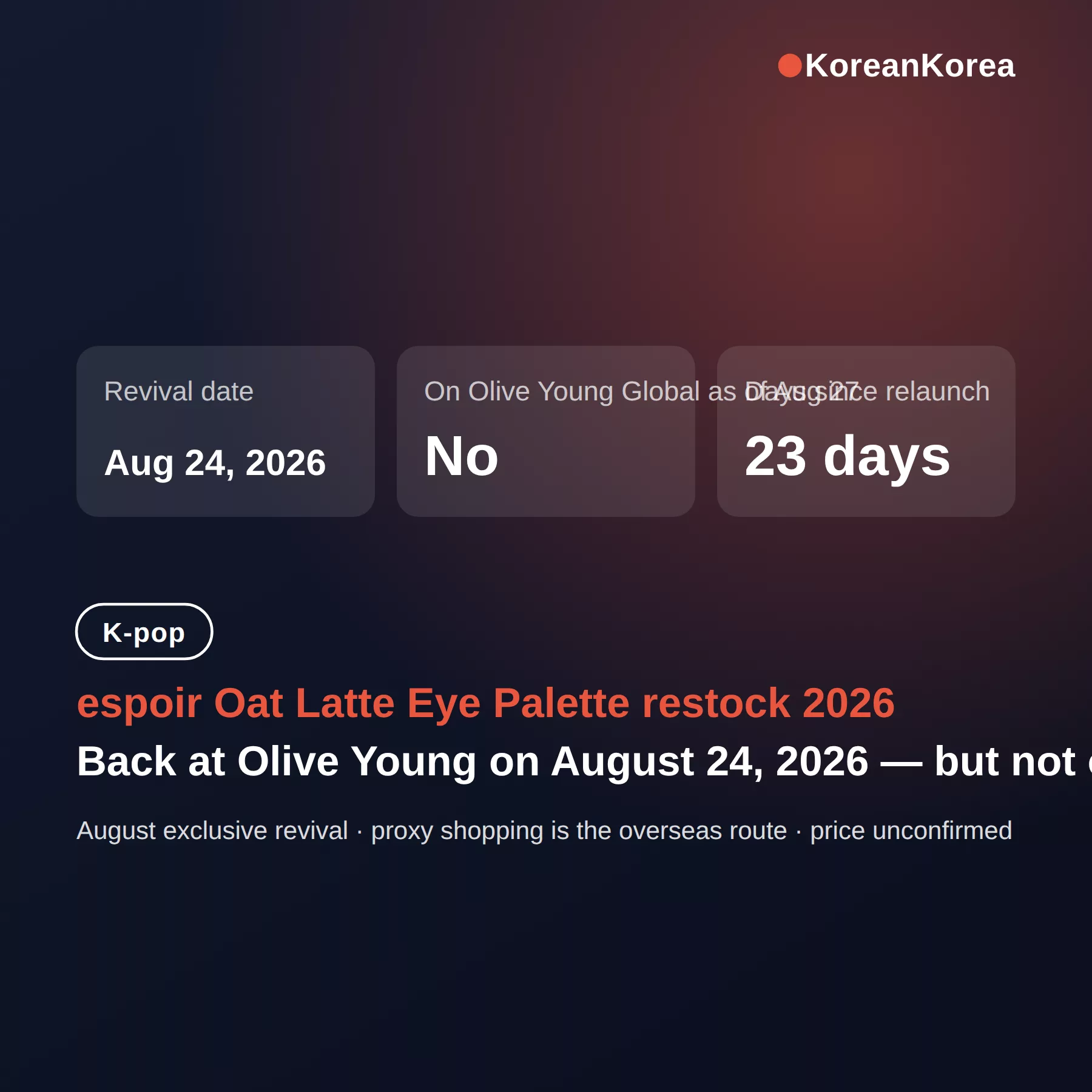 espoir Oat Latte palette restock 2026: back Aug 24