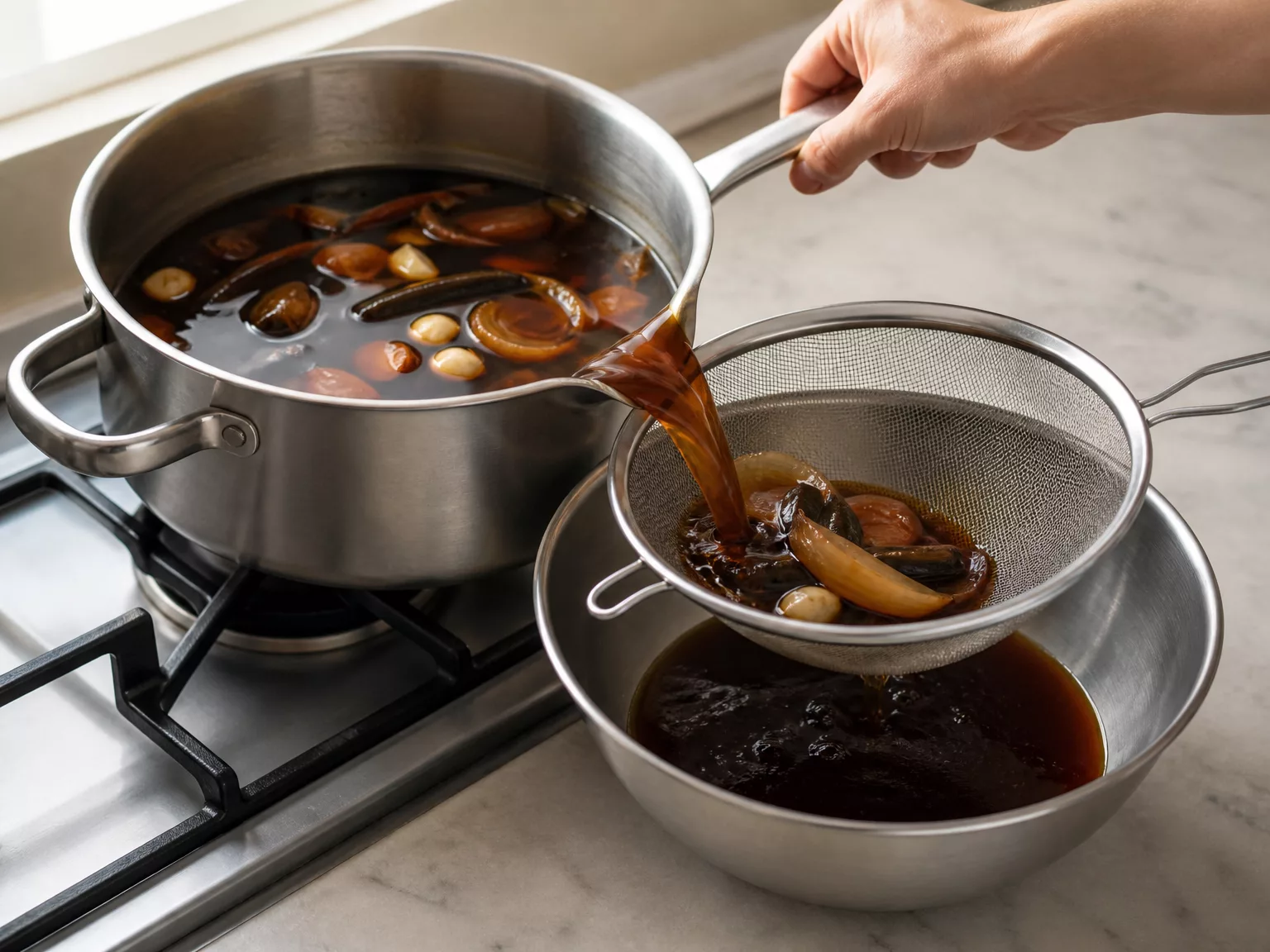Step 3: Simmer the marinade on medium heat for about 1 hour, then strain it…