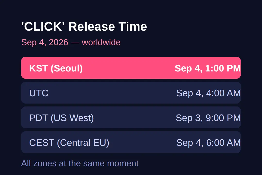 JISOO CLICK release time, converted to your time zone