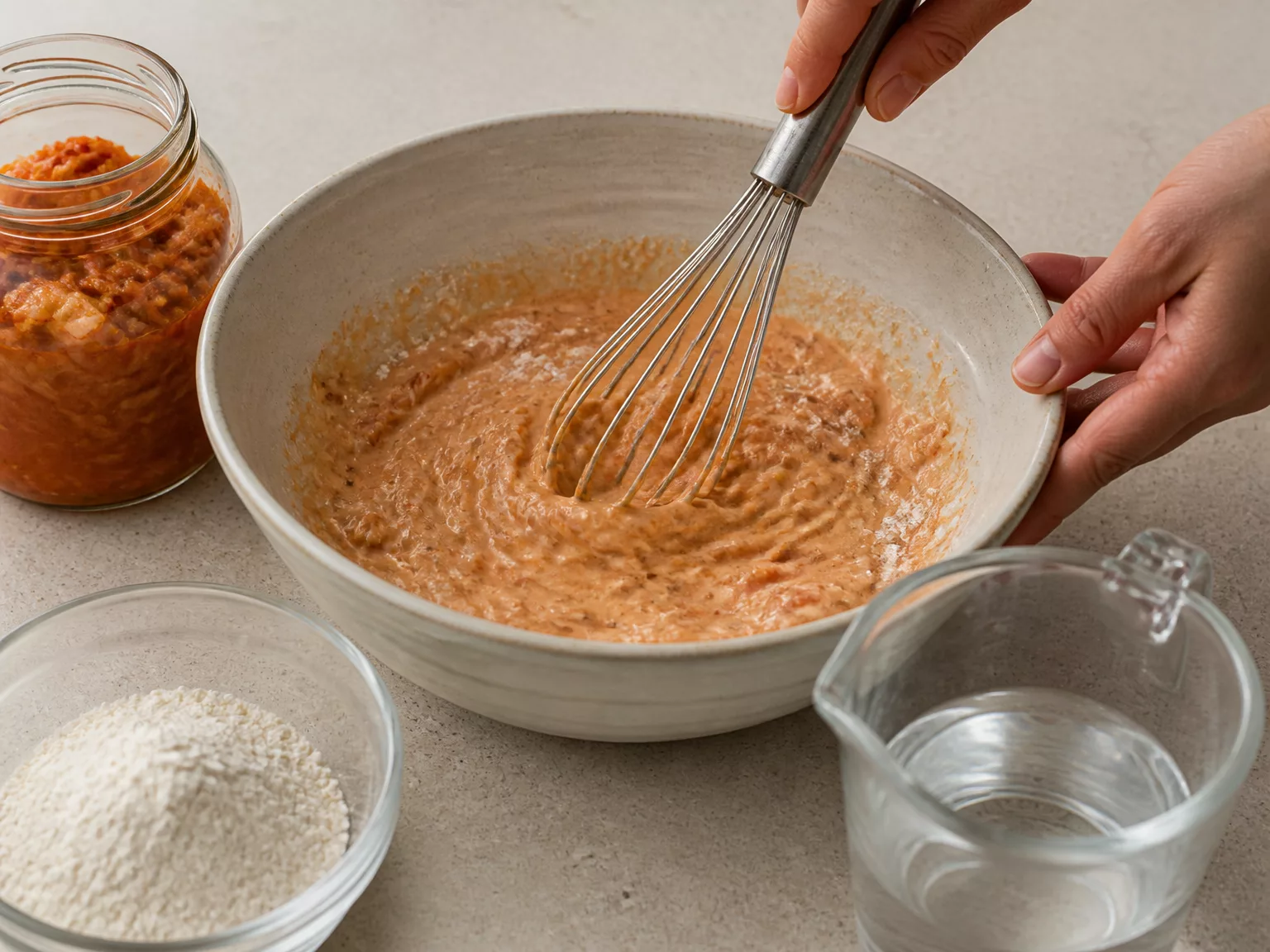 Step 2: Stir 1 cup kimchi, 1/2 cup all-purpose flour, and 3/4 cup cold water…