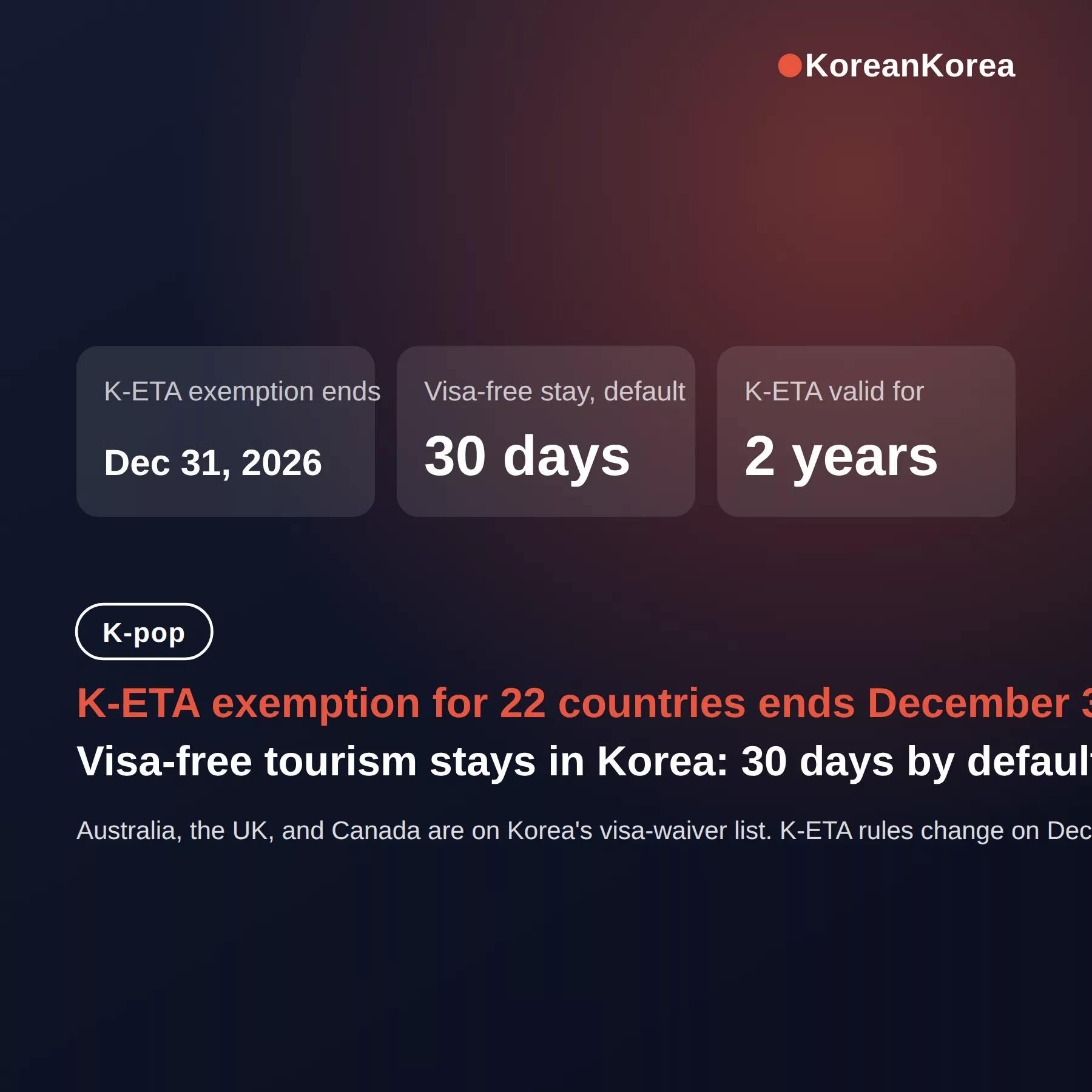 Do I need a visa for Korea from Australia? K-ETA rules to Dec 31