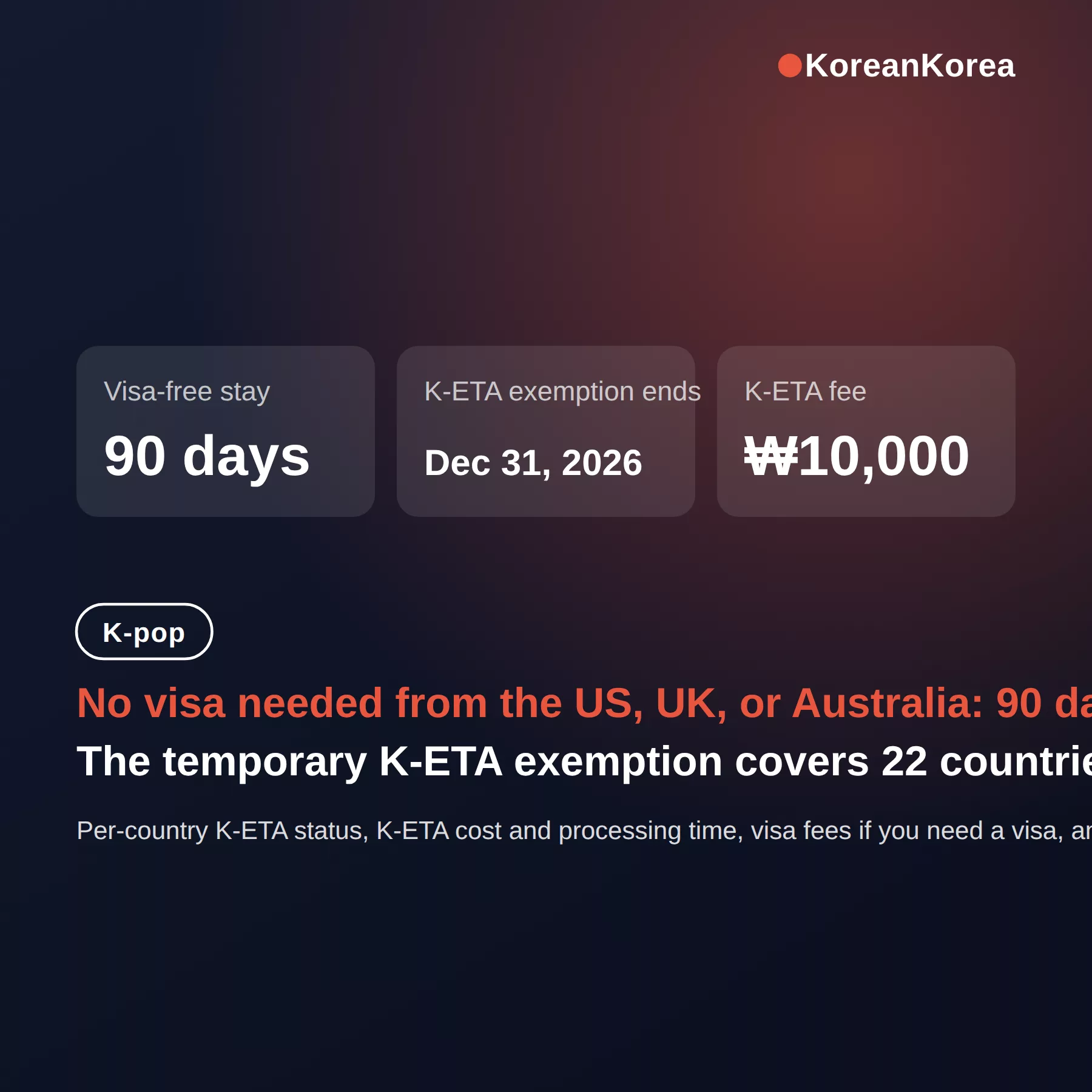 Do I need a visa for Korea from us? No, 90 days till 2026