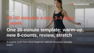 kpop daily routine: 20–40 min a day, 3–5 days a week