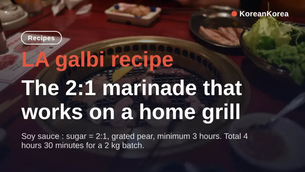 LA galbi recipe: 2:1 marinade, 6-minute grill