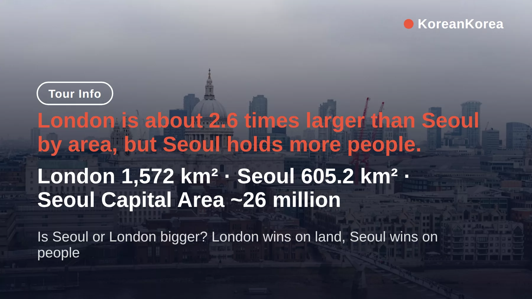 ¿Es más grande Seúl o Londres? Londres por área, Seúl por población — comparados