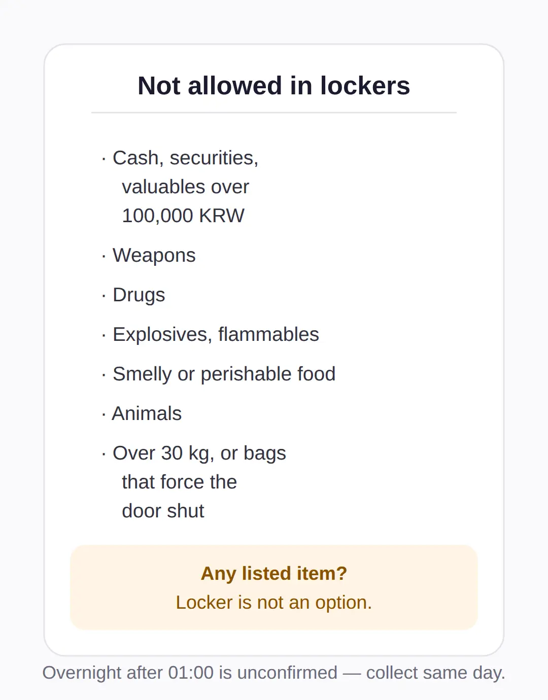 What you cannot store in a subway locker