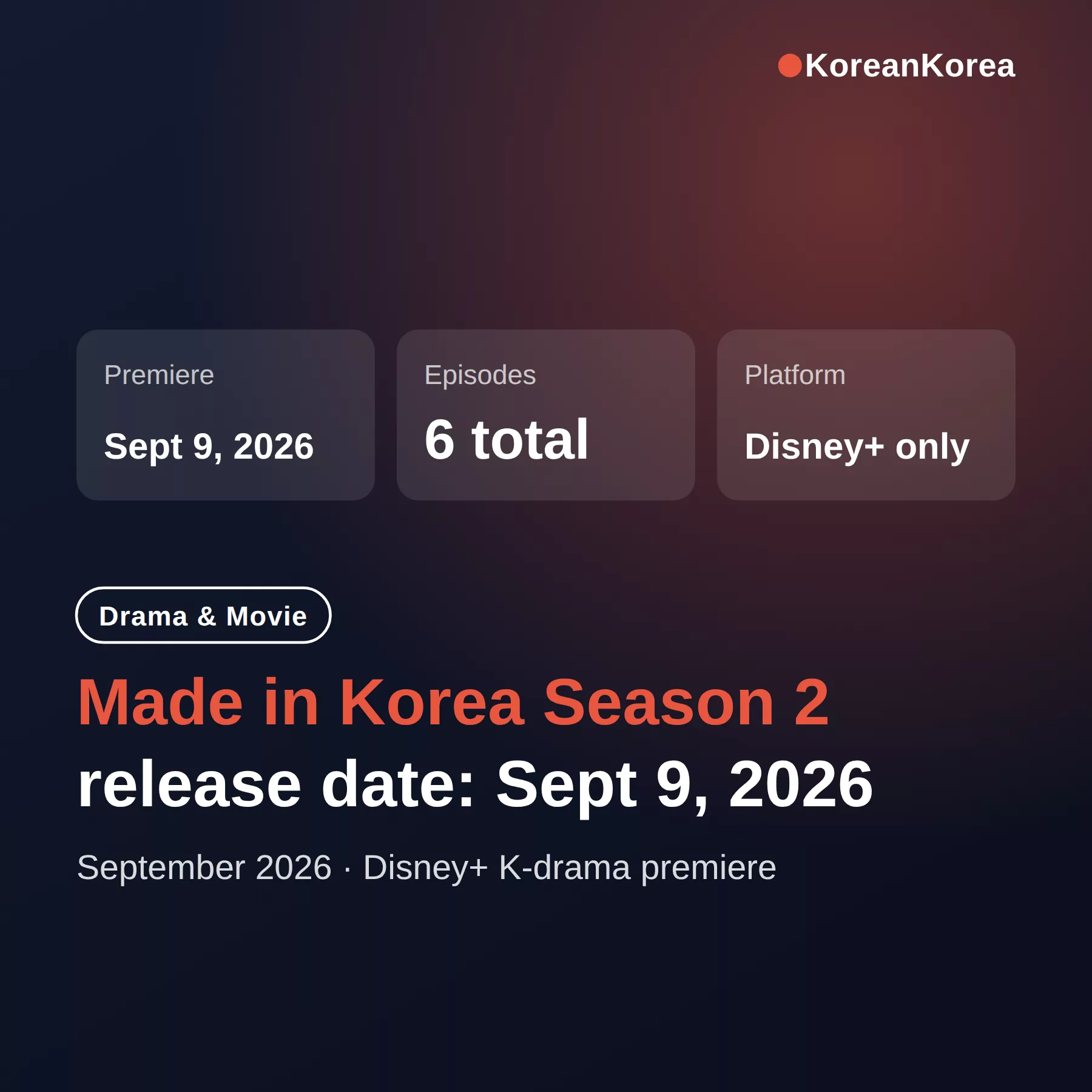 Made in Korea Season 2 release date: Sept 9, 2026