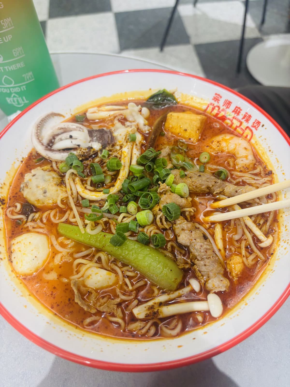 Hotpot noodles (Malatang) in a large bowl with mushrooms, vegetables, meat, chicken broth, and chilies. — malatang mushroom recall Korea — what was recalled on September 11