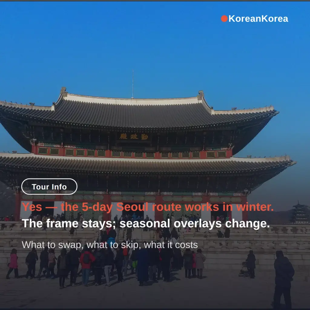 Seoul itinerary 5 days winter: what closes Dec-Feb, swaps, budget