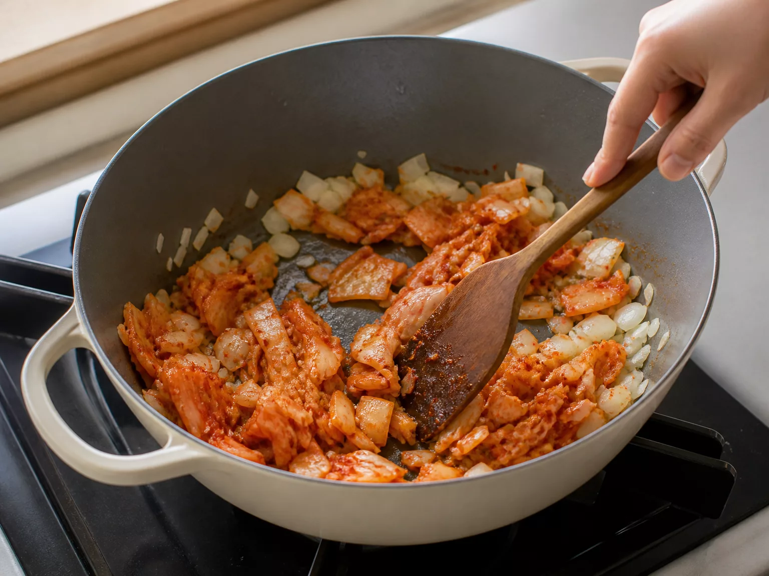 Step 4: Saute chopped onion and garlic for 1 minute, then cook the chopped…