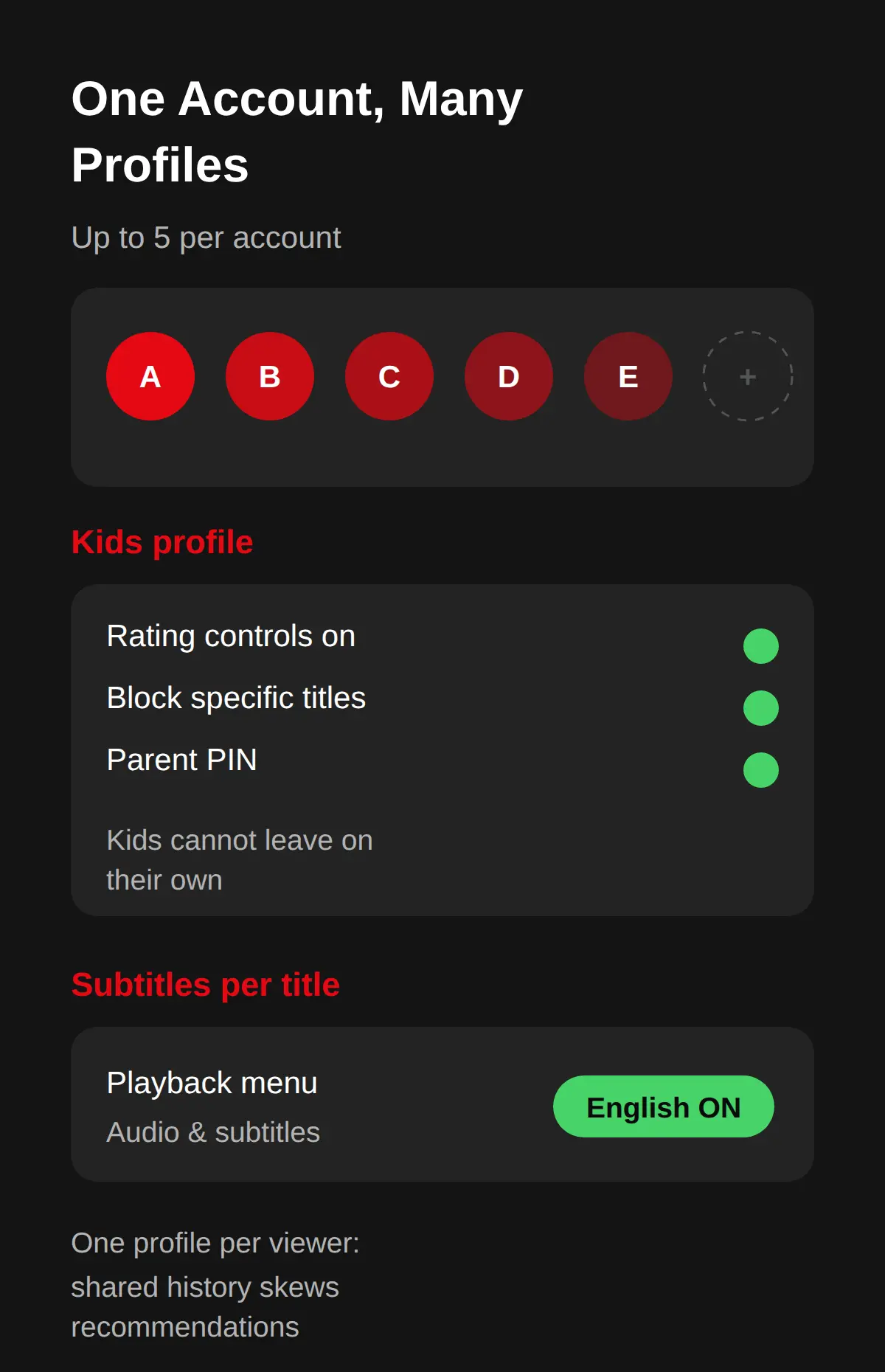 Profiles, Kids Controls and Changing Subtitle Language