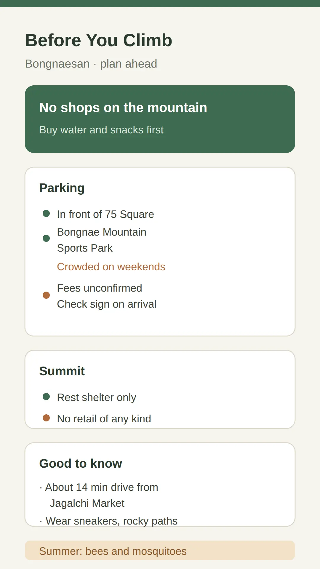 Parking, Summit Facilities And Water