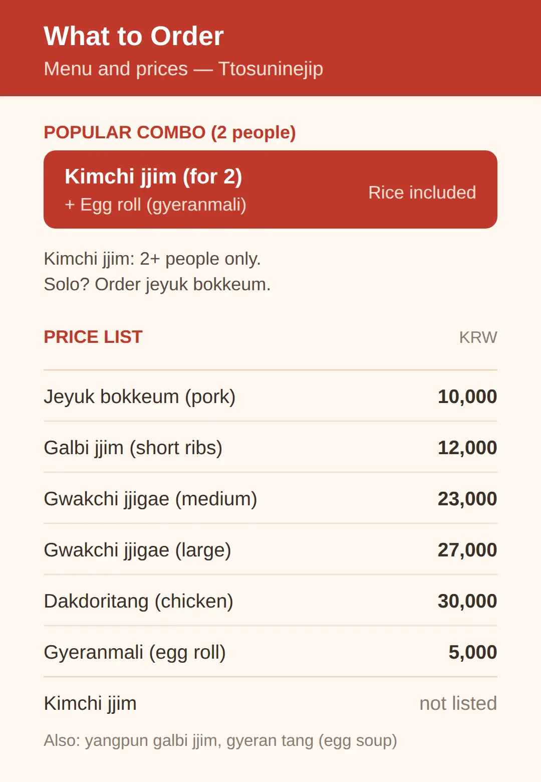 What to Order at Ttosuninejip: Menu and Prices