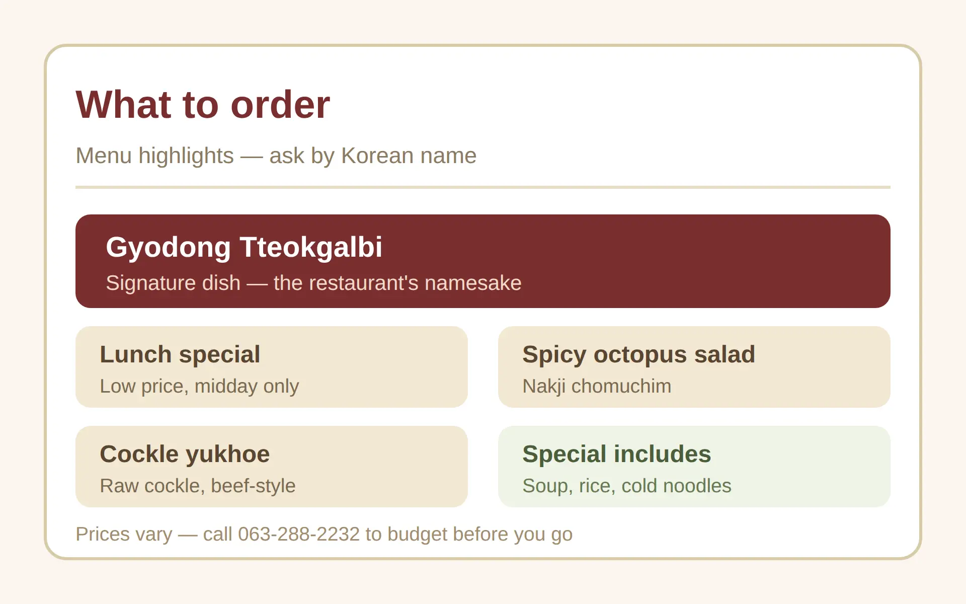 What to order — the menu with Korean names