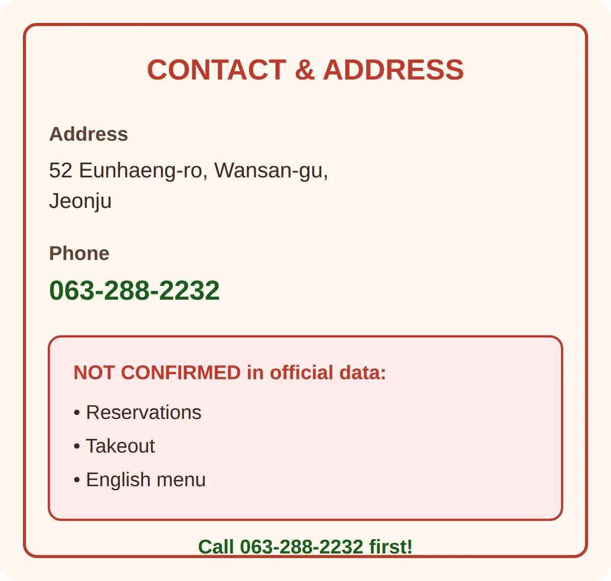 Contact, address and what is not listed