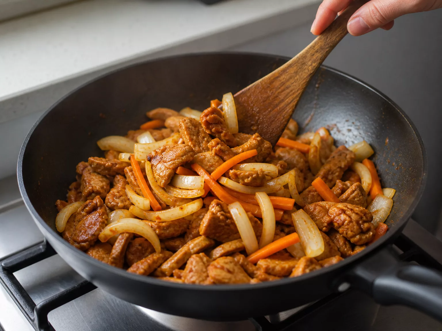Step 8: Add the onion and carrot for the last 2–3 minutes