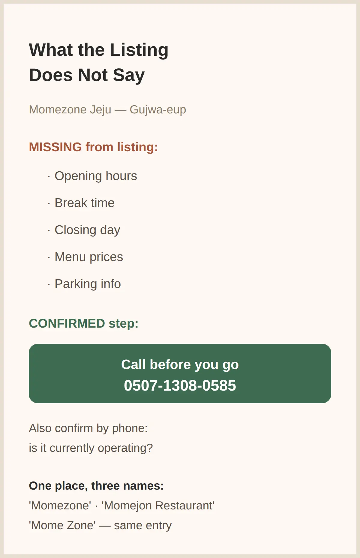 Hours, Prices and Parking: What the Listing Does Not Say