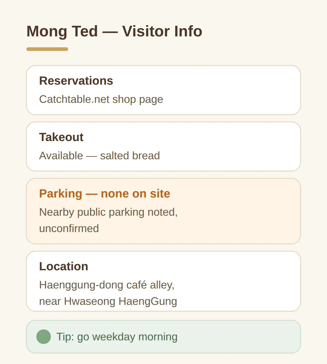 Reservations, Takeout and What Is Nearby