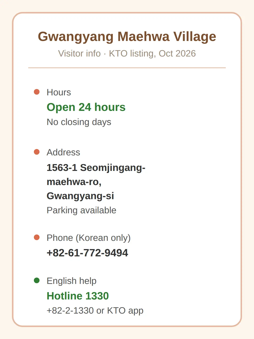 Hours, Address and Phone