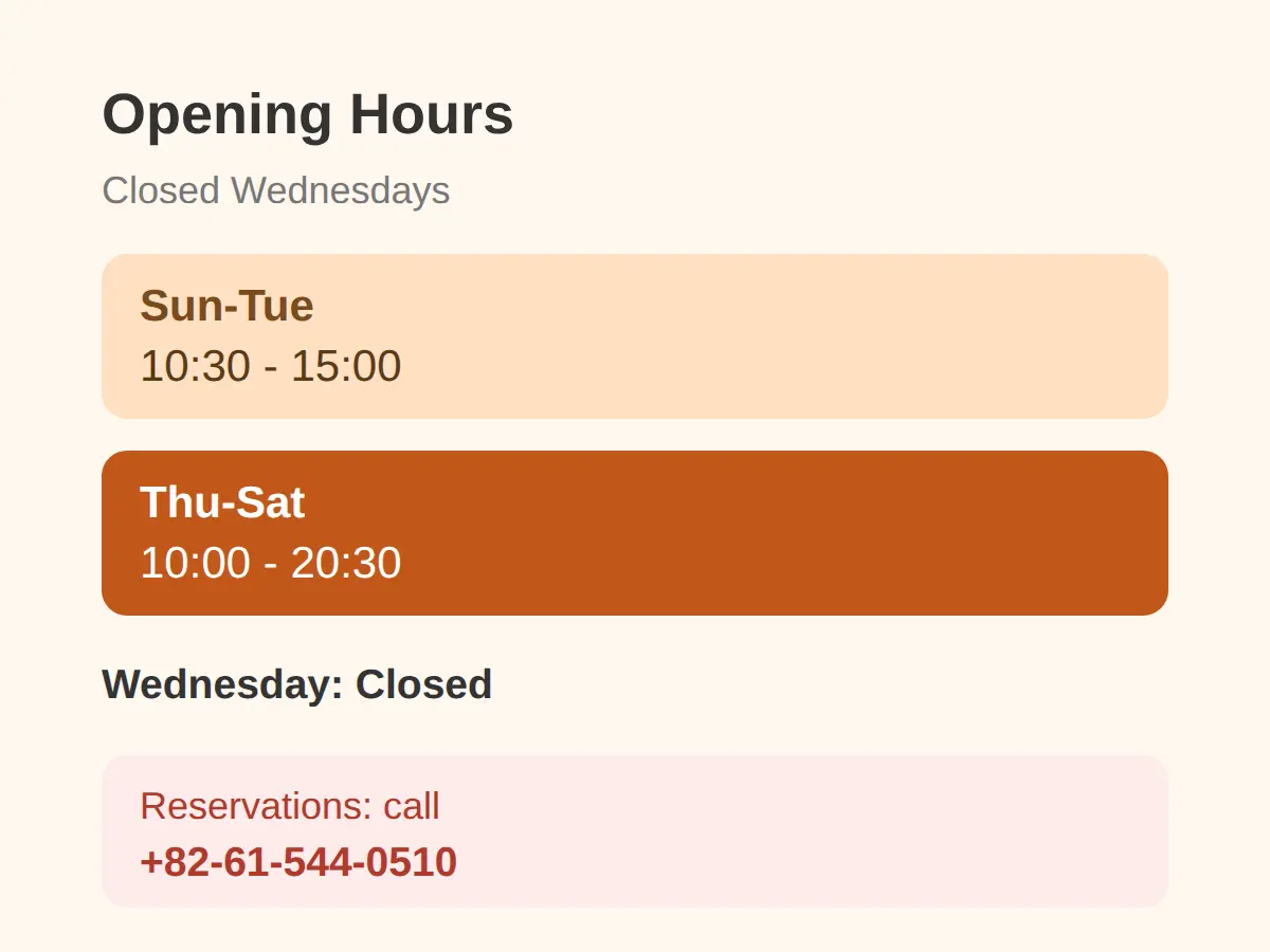 Hours, Closing Day and Reservations